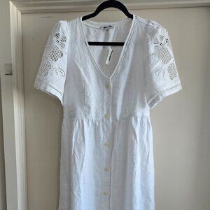 Madewell Cassie Button-Front Midi Dress in Linen White